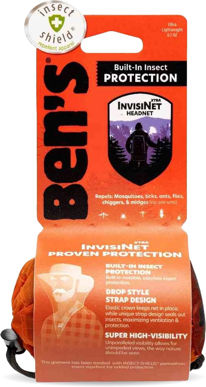 Ben's InvisiNet Xtra with Insect Shield - Comfortable Bug-Repelling Net with Permethrin & Drop Neck Design - High-Visibility Head Net with Pull String Sack
