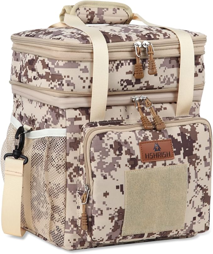 HSHRISH Tactical Lunch Box, Large Expandable Insulated Lunch Bag, Waterproof Durable Cooler Bag for Men/Women/Adults/Work Office Outdoor Picnic Trip,16 L, Camo
