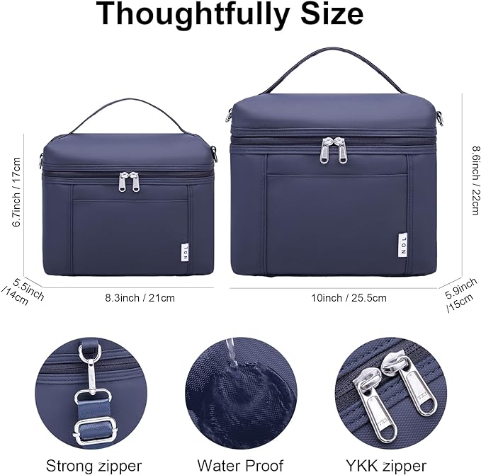 NOL Natural Organic Lifestyle Insulated Lunch Bags for Women Cooler Bag Lightweight Nylon Waterproof Lunch Box For Work (Small, Navy blue)