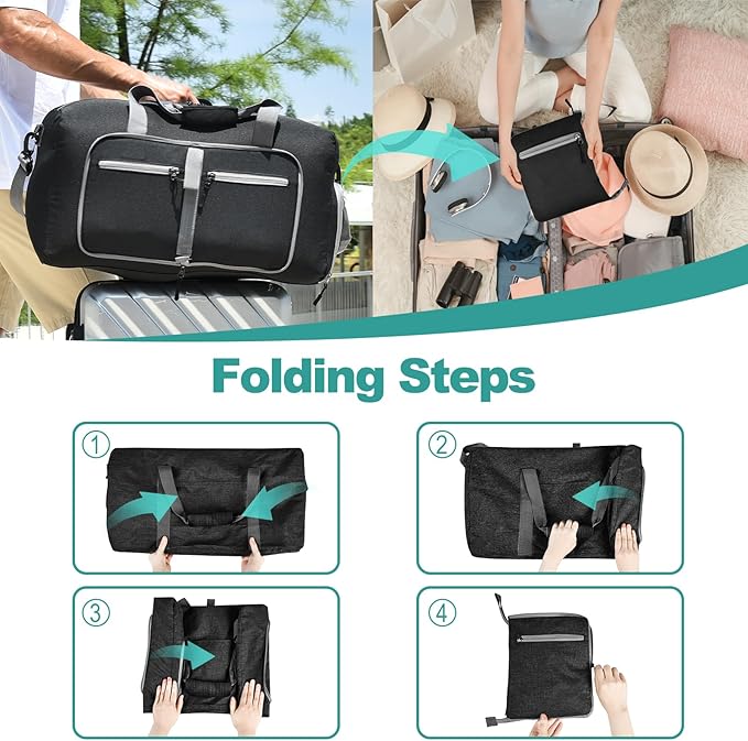 Dimayar 85L Travel Duffle Bag for Men Women - Foldable Duffel Bag with Shoes Compartment - Overnight Bags Waterproof & Tear Resistant(Black)