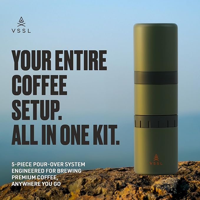 Nest Pour Over Coffee Kit | Coffee Maker for Camping | All-In-One Travel Pour Over | Transportable Dripper, Two 10oz Stainless Steel Travel Mugs | Compact Storage & Adventure Ready | Deep Moss