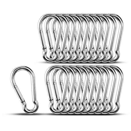 Carabiner Clip Hooks, 20pcs 3.15 inch Carabiners Heavy Duty, 304 Stainless Steel Spring Snap Hook Fits Camping Hiking, Metal Clips for Rope Chain Keys Rings