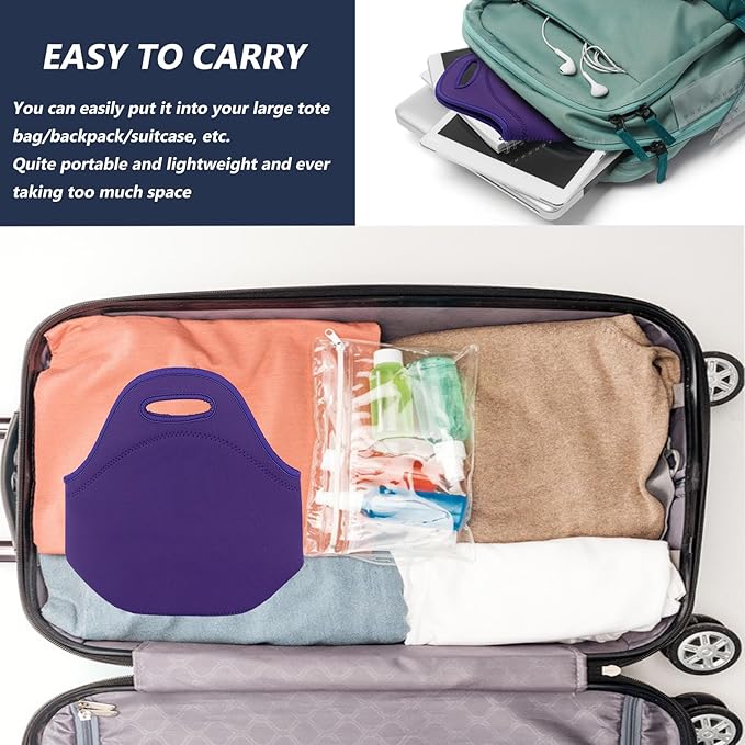 LOVAC Neoprene Lunch Bag, Thick Insulated Lunch Bag - Durable & Waterproof Lunch Tote With Zipper For Outdoor Travel Work(Purple)