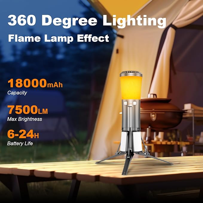 Rechargeable 18000mAh Camping Light with Stand , Telescopic Rechargeable Multifunction Lanterns 7500 Lumens LED Work Light Dimmable IPX7 Emergency Flashlight Emergency, Construction, Power Outages