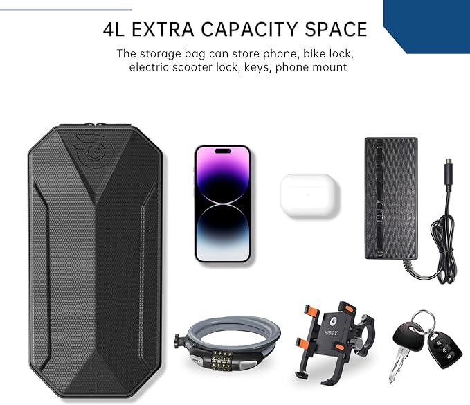 Hiboy Scooter Storage Bag, 3L/4L Large Capacity Scooter Handlebar Bag, Front Hanging Bag for Electric Scooter/Electric Bike, for Carrying Chargers, Phone, Keys with Waterproof Hardshell EVA Material