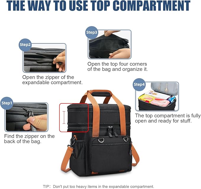 Insulated Lunch Box for Men/Women: Reusable Lunch Bag for Work Office Daytrip Picnic Beach - Leakproof Cooler Tote Bag Organizer for Adults - Black Brown