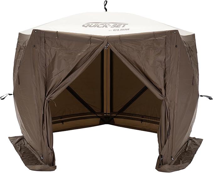 CLAM Pop Up Screen Tent, Outdoor Camping Gazebo Canopy, Adventure with Wind Panels, 9' x 9', Brown