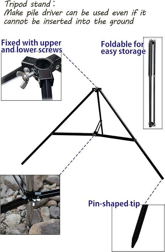 camping moon CAMPINGMOON Heavy Duty Stainless Steel Lantern Pile Driver Height Adjustable with Tripod Stand and Storage Bag D-240, D-243