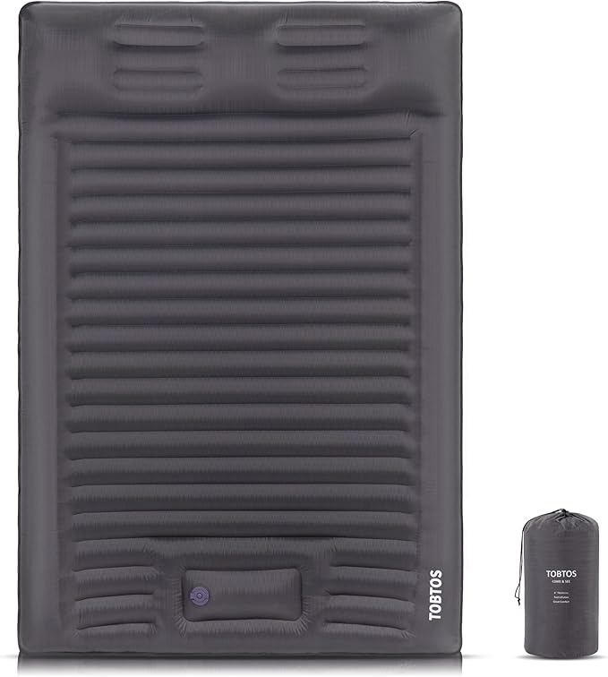 TOBTOS Double Sleeping Pad for Camping, Extra Thick 6" Camping Mattress 2 Person with Pillow Built-in Foot Pump, Inflatable Sleeping Mat for Camp, Backpacking, Hiking, Traveling