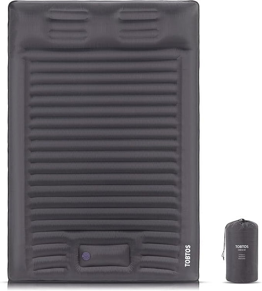 TOBTOS Double Sleeping Pad for Camping, Extra Thick 6" Camping Mattress 2 Person with Pillow Built-in Foot Pump, Inflatable Sleeping Mat for Camp, Backpacking, Hiking, Traveling