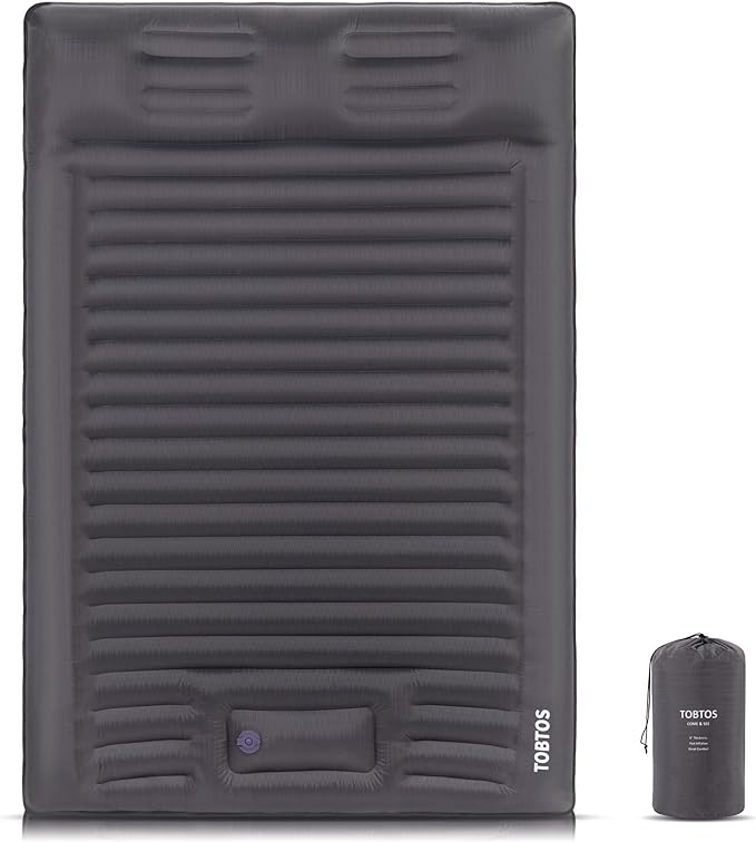 TOBTOS Double Sleeping Pad for Camping, Extra Thick 6" Camping Mattress 2 Person with Pillow Built-in Foot Pump, Inflatable Sleeping Mat for Camp, Backpacking, Hiking, Traveling