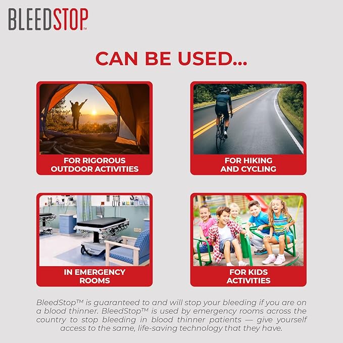 BleedStop™ First Aid Powder Strip for Blood Clotting, Trauma Kit, Blood Thinner Patients, Camping Safety, and Survival Equipment for Moderate to Severe Bleeding Wounds or Nosebleeds - 18g (Pack of 4)