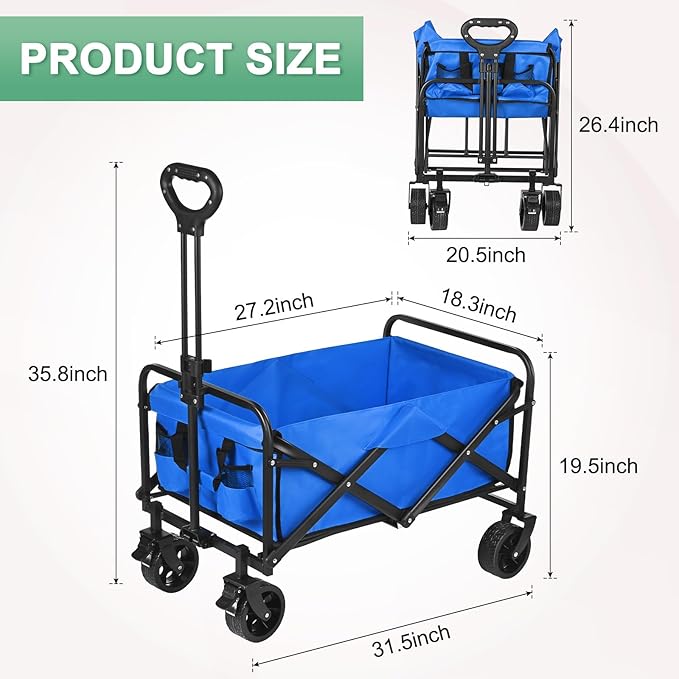 Wagons Carts Foldable, 330LBS Beach Wagon Collapsible with All-Terrain Wheels Portable Utility Folding Cart for Beach/Grocery/Garden/Fishing/Camping/Shopping/Outdoor/Travel, Blue