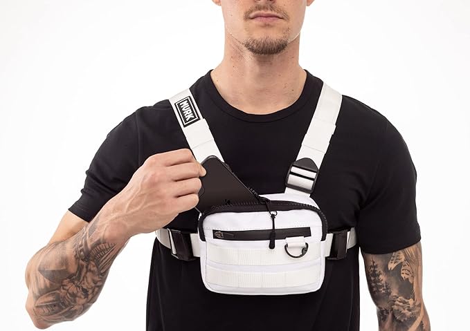 MVRK Water Resistant Chest Bag - Lightweight Tactical Chest Bag For Outdoor Training, Running Chest Pack For Men With Extra Storage (White)