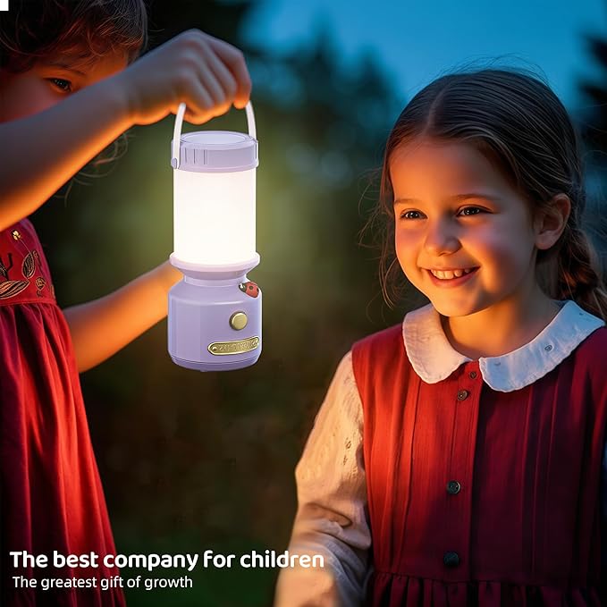 HOMY Retro 7-Star Ladybug Camping Lamp for Kids - USB Rechargeable Kids Lantern, 3-Color Dimmable LED, Tent Hook & Handle, Safe Night Light for Outdoor/Kids Camping Essentials