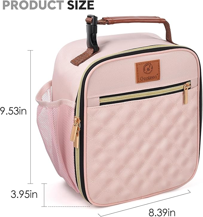 Lunch Box for Women Men Kids Girls Teen Adults,Insulated Lunch Bag with Bottle Holder,Small Lunch Box Cooler Lightweight Reusable LunchBox for Work Office School Travel Picnic-Light Pink