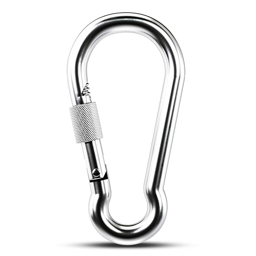 KINLINK 1 Pack Screw Locking Carabiner - 7.00 inch Heavy Duty Carabiner Clips, 304 Stainless Steel Large Caribiner for Camping, Swing, Hammock, Hiking,Weight Lifting Machine, Home Gym Equipment