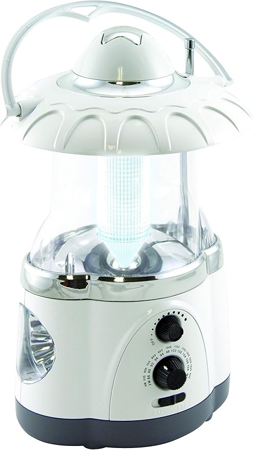Multifunctional Radio Camping Lantern, Battery Powered, LED Lantern, Tent Light, Perfect Lantern Flashlight for Hurricane, Emergency, Survival Kits, Hiking, Fishing, Home Decor , White, 10"x6"x6"