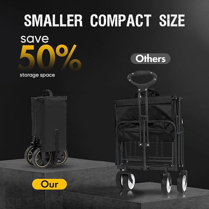 POTAL Foldable Wagons Carts with Wheels, 5 ft³ Collapsible Grocery Cart on Weels with Brakes, Folding Utility Pull Wagon Cart Heavy Duty for Camping Outdoor, Gardening, Sports