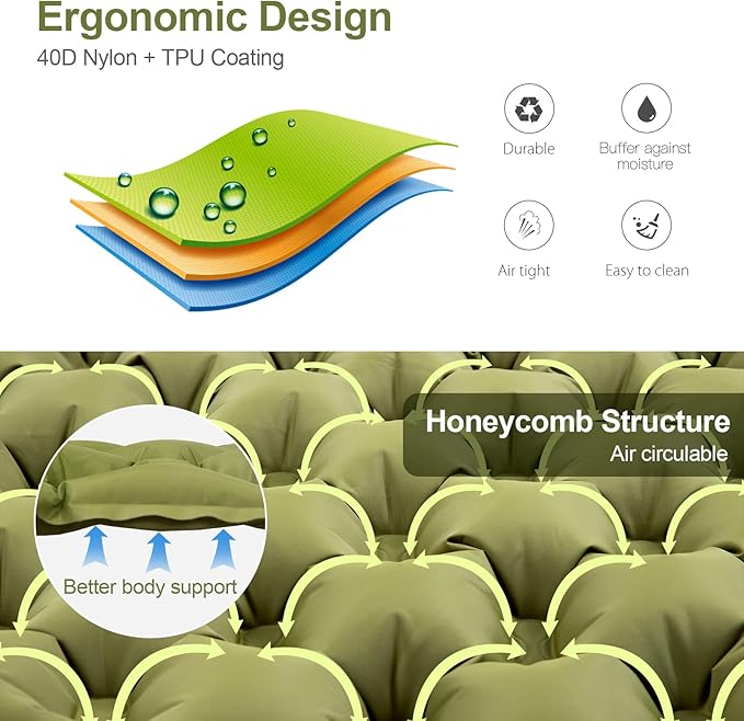 Night Cat Inflatable Sleeping Pads Mat Bed with Foot Pump and Pillow for Camping Backpacking Hiking Ultra-Light Compact Comfortable Extendable