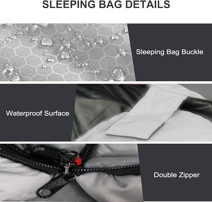 Camping Sleeping Bags for Adults Kids - 3-4 Seasons Warm & Cold Weather Backpacking Hiking XL Size Roomy Camping Gear Equipment for Couples Outdoor Car Family Travelling - Lightweight & Waterproof