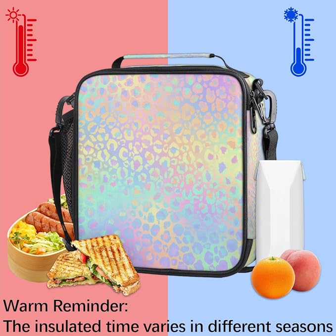 Leopard Print Kids Lunch Bag Rainbow Leopard Skin Insulated Lunch Box Mini Cooler Back to School Thermal Meal Tote Kit Bento Tote Bags Thermal Lunchbox for Boys Girls