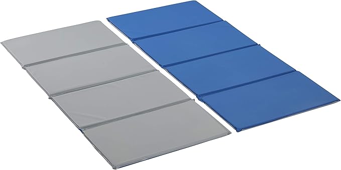 ECR4Kids Everyday Folding Rest Mat, 4-Section, 5/8in, Sleeping Pad, Blue/Grey, 5-Pack