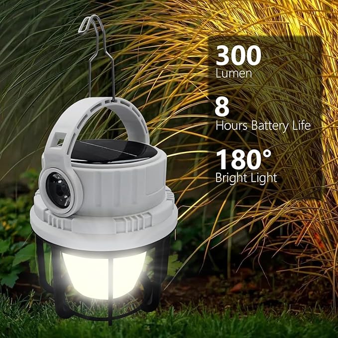 LED Camping Lantern Rechargeable, Solar Camping Lantern with USB Cable, 6 Light Modes Included with Two Light Source Modes for Hurricane, Power Outages
