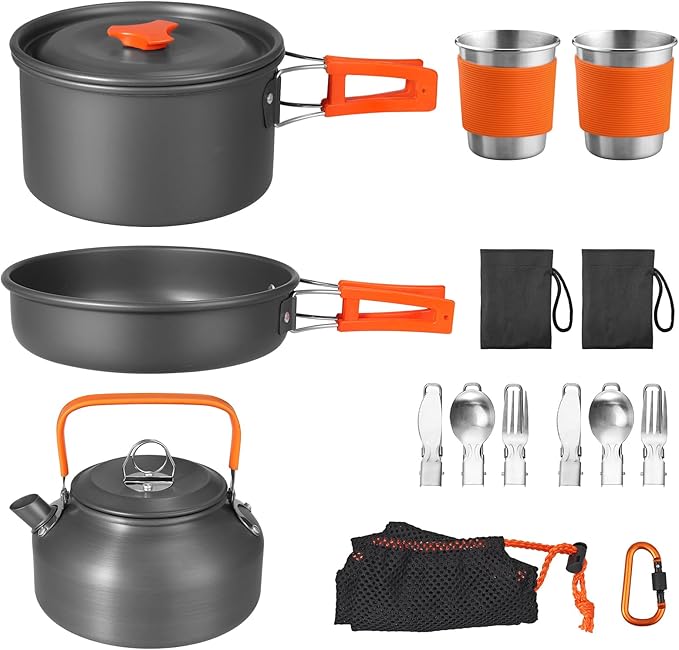 FUNYKICH Camping Pots and Pans Set, Non-Stick Camping Cooking Set, Lightweight Camping Cookware with Storage Bag for Camping, Backpacking, Outdoor Cooking & Picnic