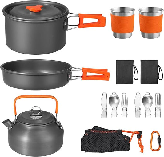 FUNYKICH Camping Pots and Pans Set, Non-Stick Camping Cooking Set, Lightweight Camping Cookware with Storage Bag for Camping, Backpacking, Outdoor Cooking & Picnic