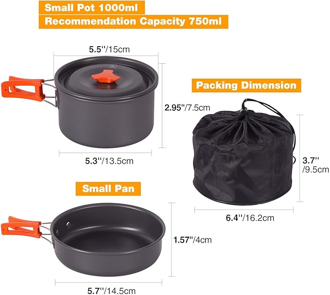 REDCAMP 12/14/15/19 PCS Camping Cookware Mess Kit Camping Gear Campfire Utensils Lightweight Stackable Pot Pan Bowls Soup Spoon with Storage Bag for Camping, Backpacking, Outdoor Cooking, Picnic