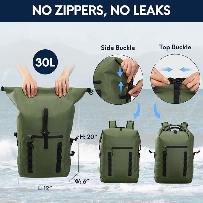 Haimont Waterproof Dry Backpack 30L TPU Lightweight Roll Top Dry Bag for Men Women, Beach, Kayaking, Travel, Hiking
