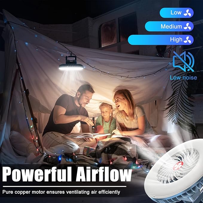 Portable Camping Fan with LED Lantern XTAUTO USB Rechargeable Waterproof Tent Fan with Hanging Hook Magnet Survival Kits for Indoor Outdoor Hiking Car Office Desk Outdoor Emergency Power Outage