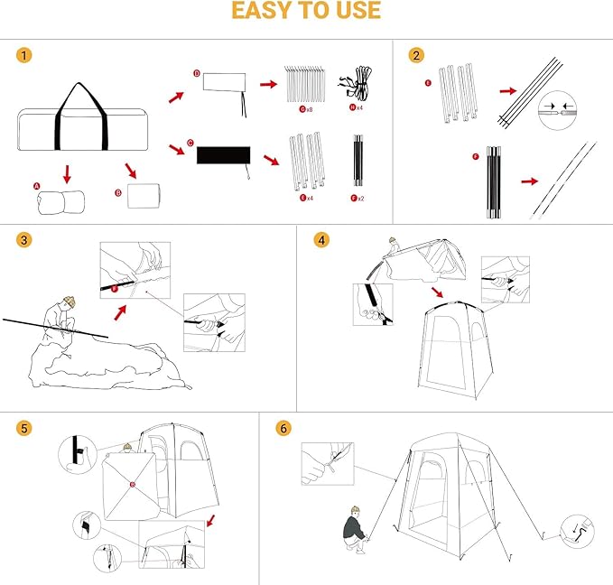 KingCamp Shower Tent, Large Portable 1/2 Room Dressing, Toilet and Changing Tents with Shower Bag & Floor for Camping & Travel