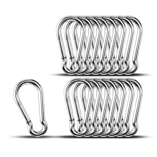 Small Carabiner Clip Hooks, 15pcs 1.57 inch Carabiners Heavy Duty, 304 Stainless Steel Spring Snap Hook Fits Camping Hiking, Metal Clips for Rope Chain Keys Rings