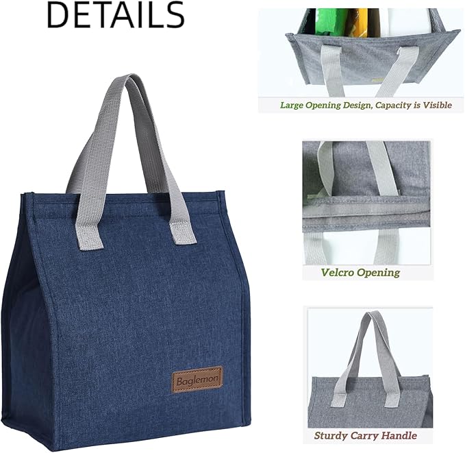 Lunch bag, Insulated Lunch Bag for Women Men, Lunch Containers Reusable Lunch Tote Bags for Work, Travel, Outdoor (Blue)