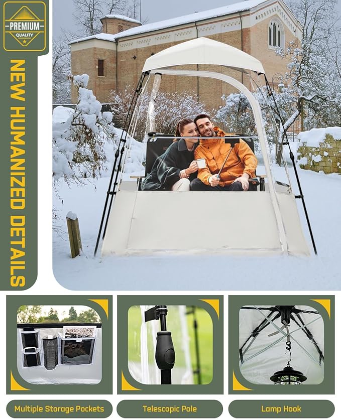 Pod All Weather Sports Tent, Outdoor Pop Up Bubble Clear 540° View Winter Tent for 1-2 Person, Instant Cold Weather Shelter with Rainfly for Soccer, Football, Softball & Other Sports Events