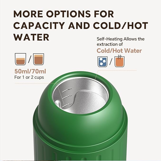 Fast self-heating Portable Electric Espresso Coffee Maker, 2 IN 1 Extraction Espresso Machine, Support Ground Coffee and NS capsule, for Travel,Car,Hiking,Climbing（Green） Rich Crema