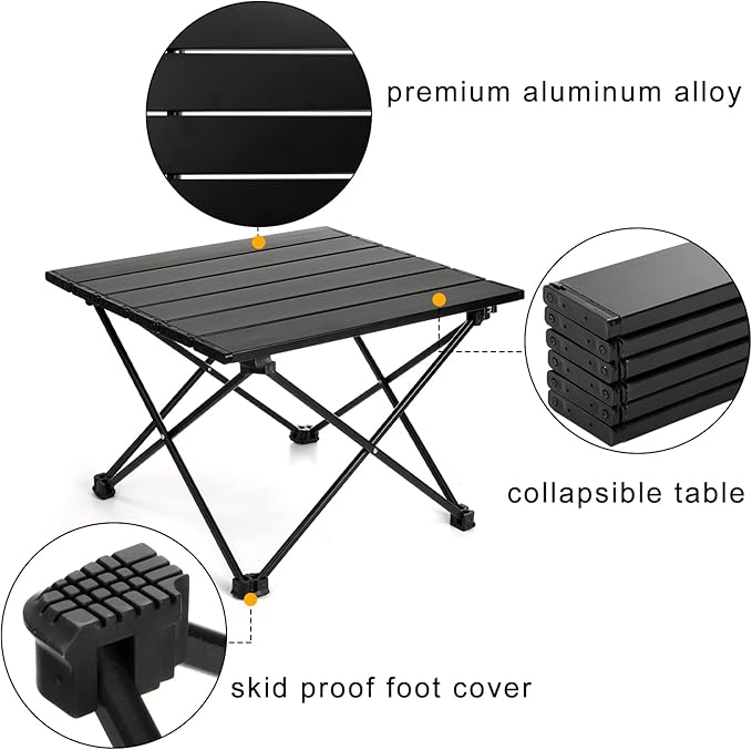 SOUJOY Camping Side Table, Portable Folding Beach Table, Small Aluminum Picnic Backpacking Table for Outdoor Cooking, BBQ, Hiking, Boat, Travel, 15.5''L x 13.8''W x 11.4''H