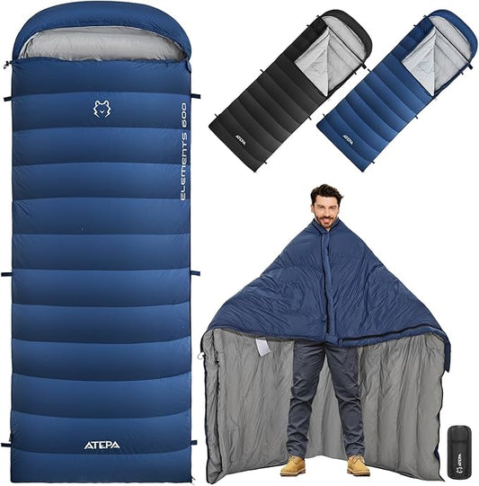 ATEPA Down Sleeping Bag, Recycled 650FP 4 Season Summer & Winter Compact Rectangle Lightweight Waterproof Wearable Sleeping Bag with Compression Sack for Camping Backpacking Hiking