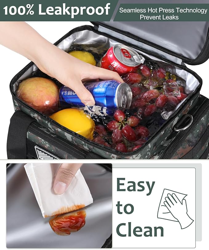 Tactical Lunch Box for Men, Expandable Large Insulated Lunch Bag for Adult, Heavy Duty Double Deck Lunch Cooler Bag with Shoulder Strap Leakproof Waterproof Lunch Tote for Travel Office - Green Camo