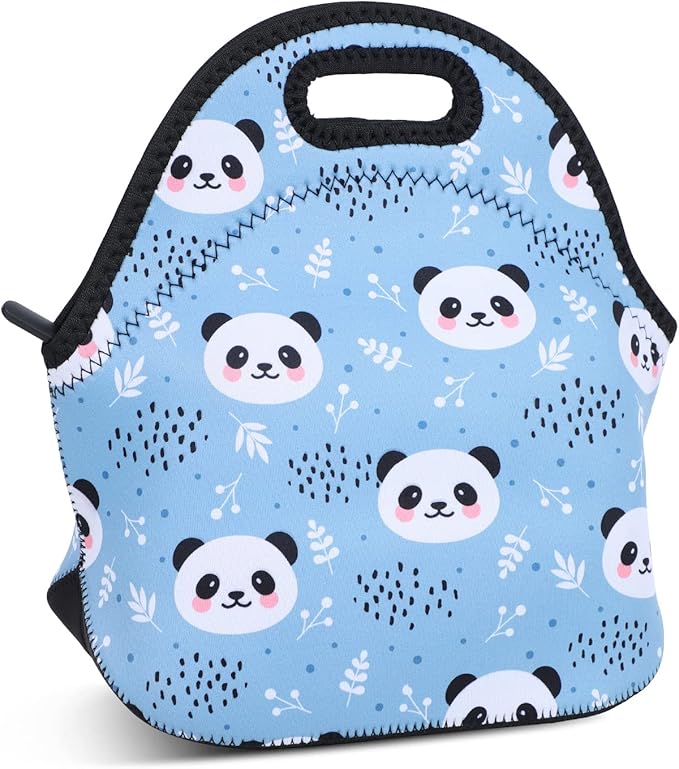 Violet Mist Panda Neoprene Lunch Bag for Women Kawaii Cute Insulated Lunch bags Handbag Reusable Lunch Box Gift for Women Work Picnic Office Christmas Gift
