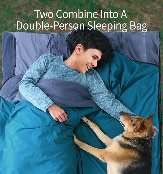 Compact Sleeping Bag 68°F-50°F 1.6lbs, Combinable Lightweight Portable Packable sleep sacks for Adults for Backpacking, Camping, Hiking, Travel, Family, with Stuff Sack, 3 seasons, Velvet lined