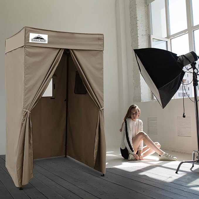 EAGLE PEAK Flex Compact 4x4 Pop-up Canopy Changing Room, Portable Privacy Dressing Room for Indoor Fashion Photoshoots, Camping, or Pool, Brown