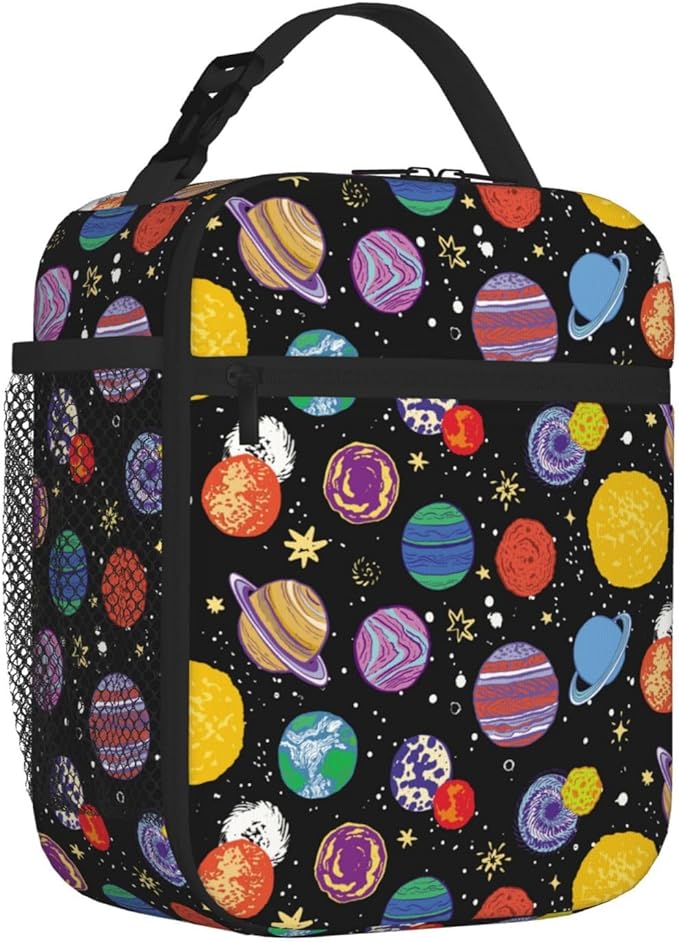 Cartoon Space Planet Insulated Lunch Bag Reusable Cooler Lunch Box Portable Leakproof Thermal Container Tote Bags for Girls Boys School Travel