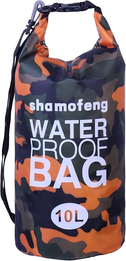 Waterproof Dry Bag Combo 5-30L Roll Top Dry Storage Bag Backpack for Kayaking Boating Beach Camping Travel Fishing, w/Phone Case & Collapsible Water Bottle & Sunglasses & Ear Band,Orange 10L