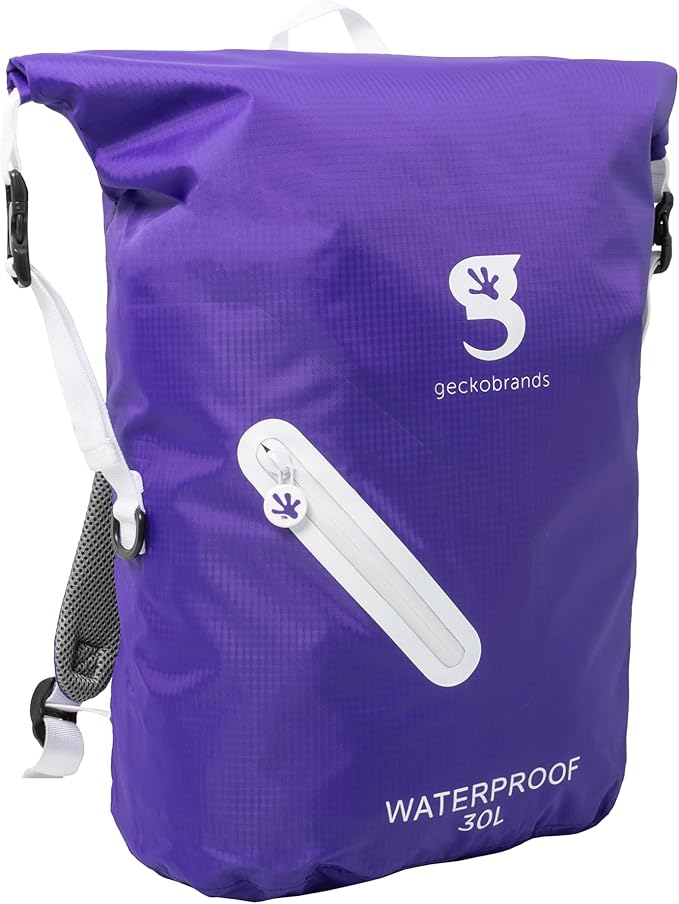geckobrands Lightweight 30L Waterproof Backpack - Lightweight Watertight Outdoor Bag Hiking Traveling Light Water Activities