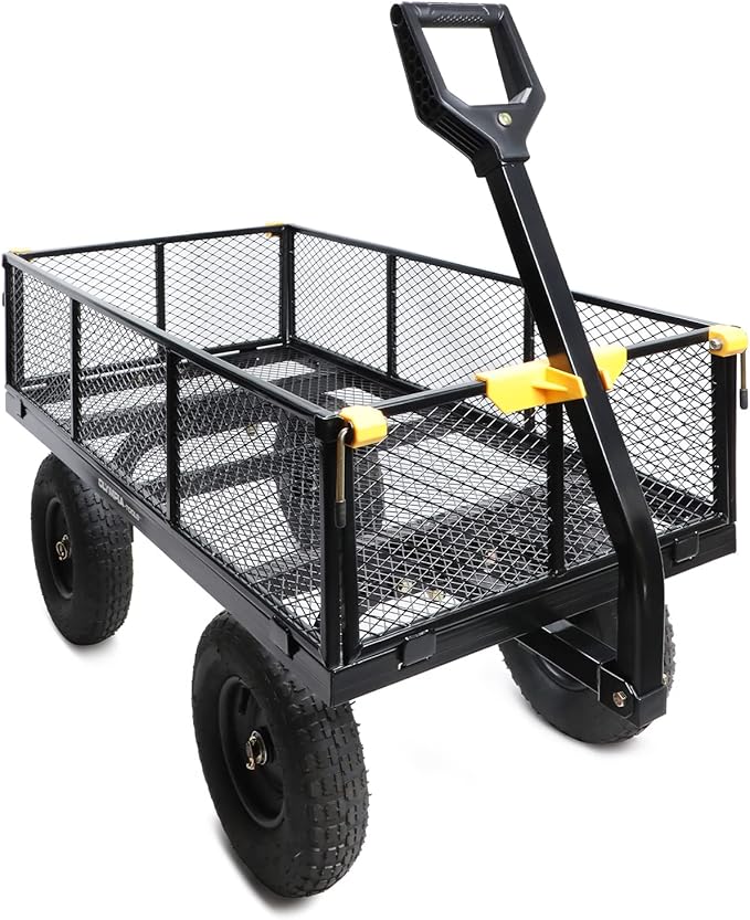 Olympia Tools Steel Garden Cart 1,000lbs 6-cu ft Utility Cart, Heavy Duty Wagon, with Removable Mesh Sides to Convert into Flatbed, Lawn and Utility Wagons Cart