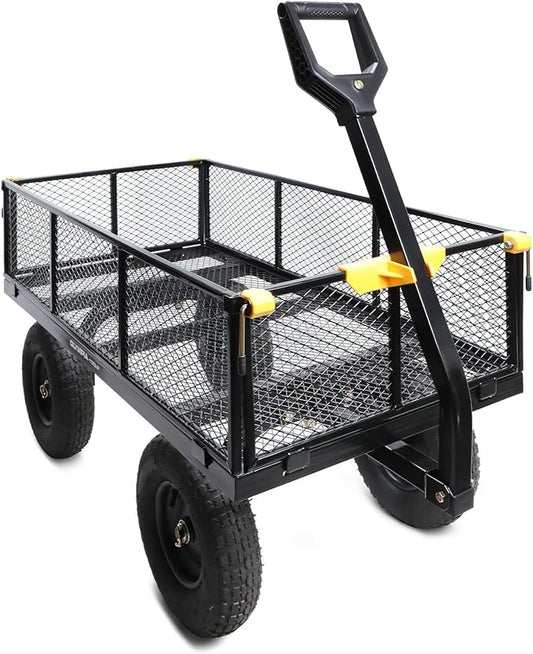 Olympia Tools Steel Garden Cart 1,000lbs 6-cu ft Utility Cart, Heavy Duty Wagon, with Removable Mesh Sides to Convert into Flatbed, Lawn and Utility Wagons Cart