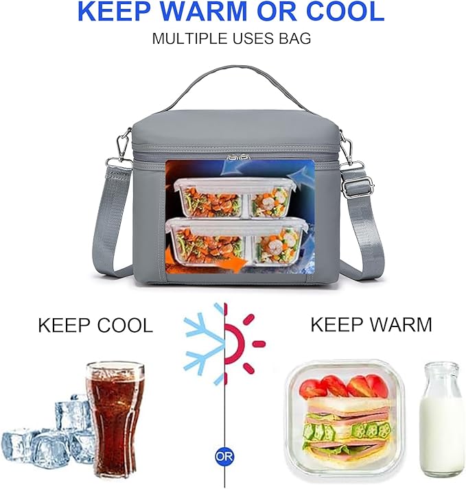 NOL Natural Organic Lifestyle Insulated Lunch Bags for Women Cooler Bag Lightweight Nylon Waterproof Lunch Box For Work (Small, Light gray)